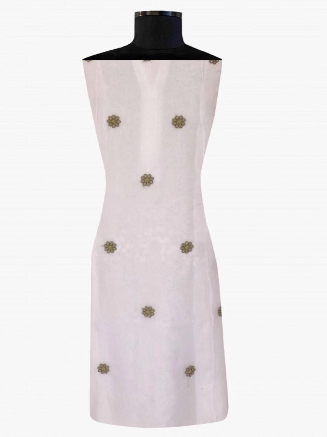 Ada Hand Embroidered White Organza Lucknowi Chikankari Unstitched Kurta Piece With Muqaish Work 01A12212