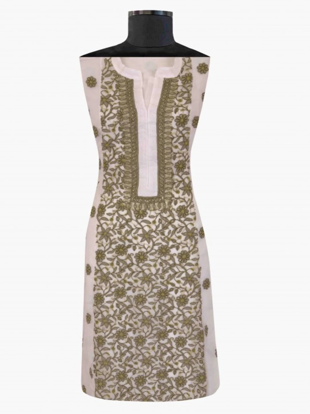 Ada Hand Embroidered White Organza Lucknowi Chikankari Unstitched Kurta Piece With Muqaish Work 01A12212