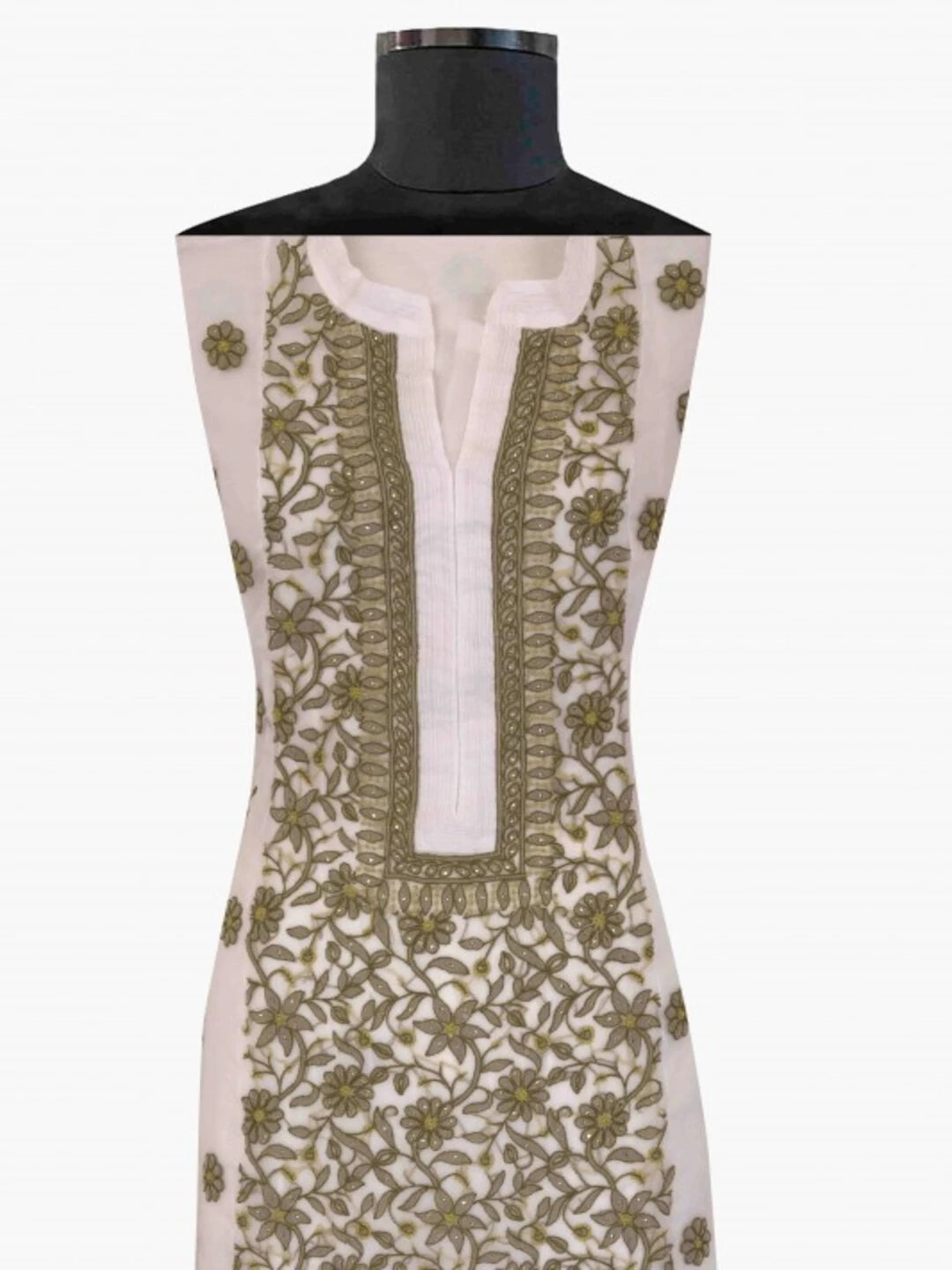 Ada Hand Embroidered White Organza Lucknowi Chikankari Unstitched Kurta Piece With Muqaish Work 01A12212