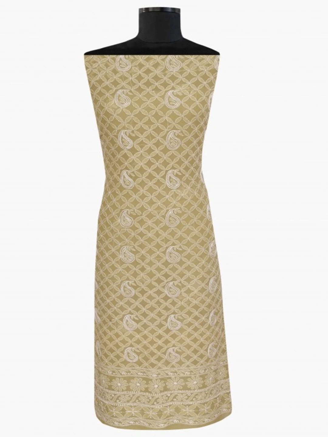 Ada Hand Embroidered Fawn Pure Georgette Lucknowi Chikankari Unstitched Kurta Piece A108727