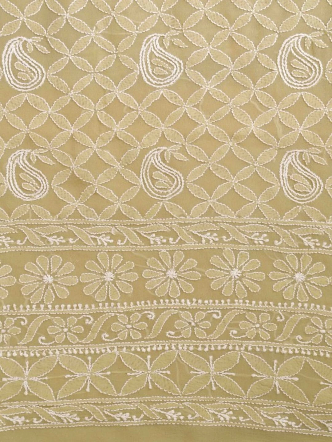 Ada Hand Embroidered Fawn Pure Georgette Lucknowi Chikankari Unstitched Kurta Piece A108727