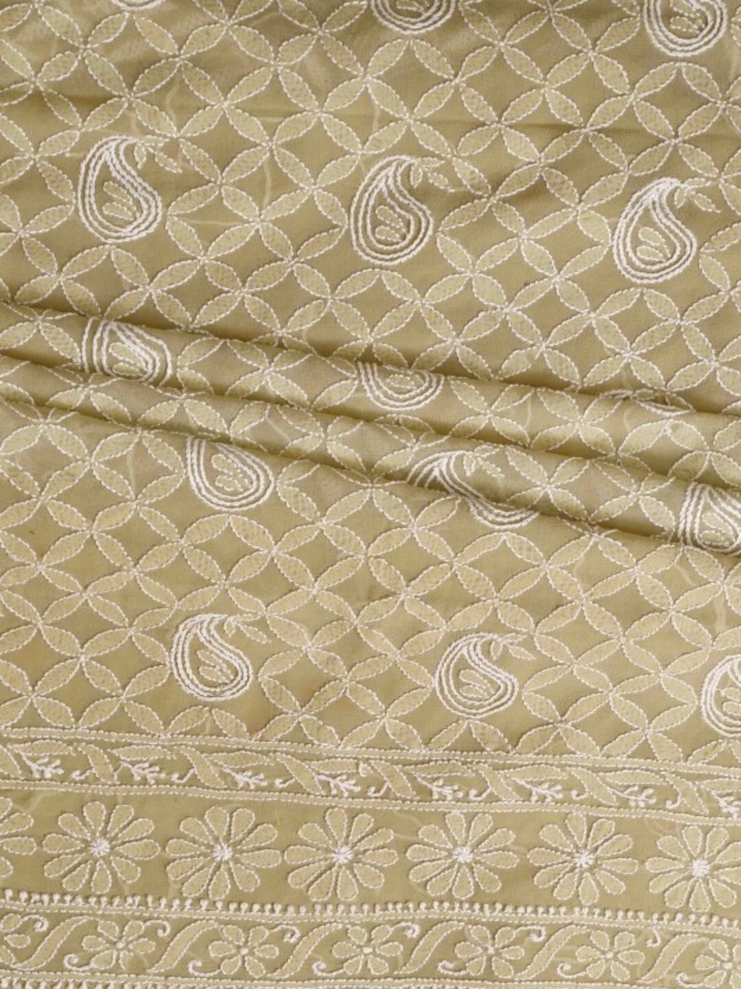 Ada Hand Embroidered Fawn Pure Georgette Lucknowi Chikankari Unstitched Kurta Piece A108727