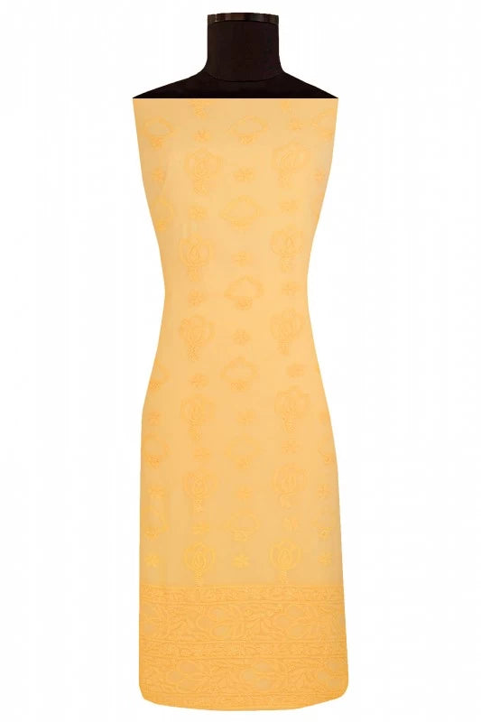 Ada Hand Embroidered Butterscotch Cream Georgette Lucknowi Chikankari Unstitched Kurta Piece A313885