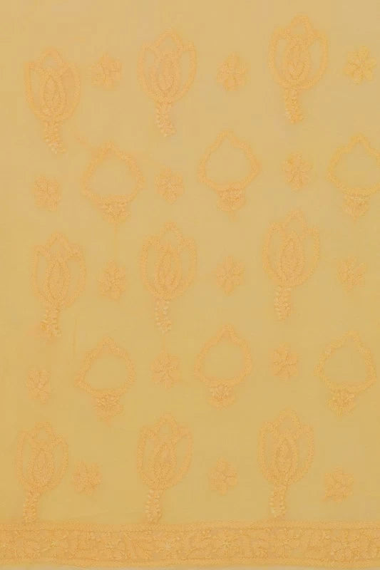 Ada Hand Embroidered Butterscotch Cream Georgette Lucknowi Chikankari Unstitched Kurta Piece A313885