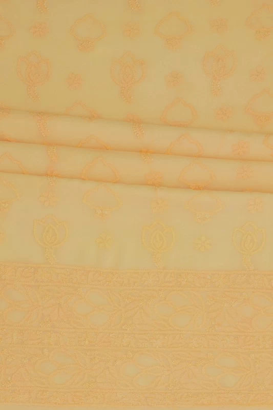 Ada Hand Embroidered Butterscotch Cream Georgette Lucknowi Chikankari Unstitched Kurta Piece A313885