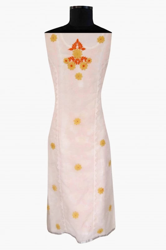 Ada Hand Embroidered White Organza Lucknowi Chikankari Unstitched Kurta Piece 01A112669
