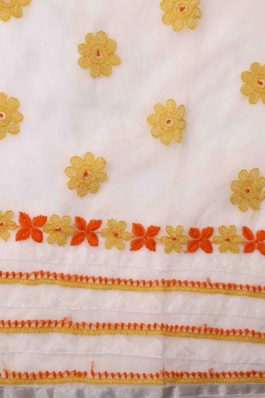 Ada Hand Embroidered White Organza Lucknowi Chikankari Unstitched Kurta Piece 01A112669