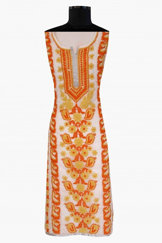 Ada Hand Embroidered White Organza Lucknowi Chikankari Unstitched Kurta Piece 01A112669