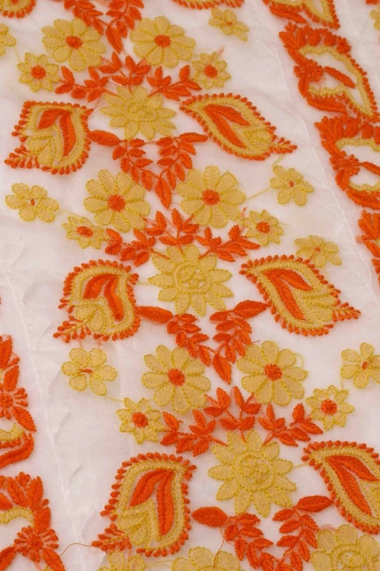 Ada Hand Embroidered White Organza Lucknowi Chikankari Unstitched Kurta Piece 01A112669
