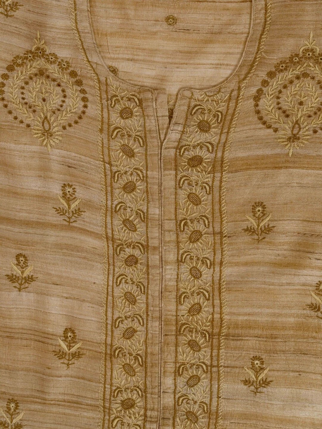 Ada Hand Embroidered Natural Fawn Ghicha Silk Lucknowi Chikankari Unstitched Kurta Piece A602711