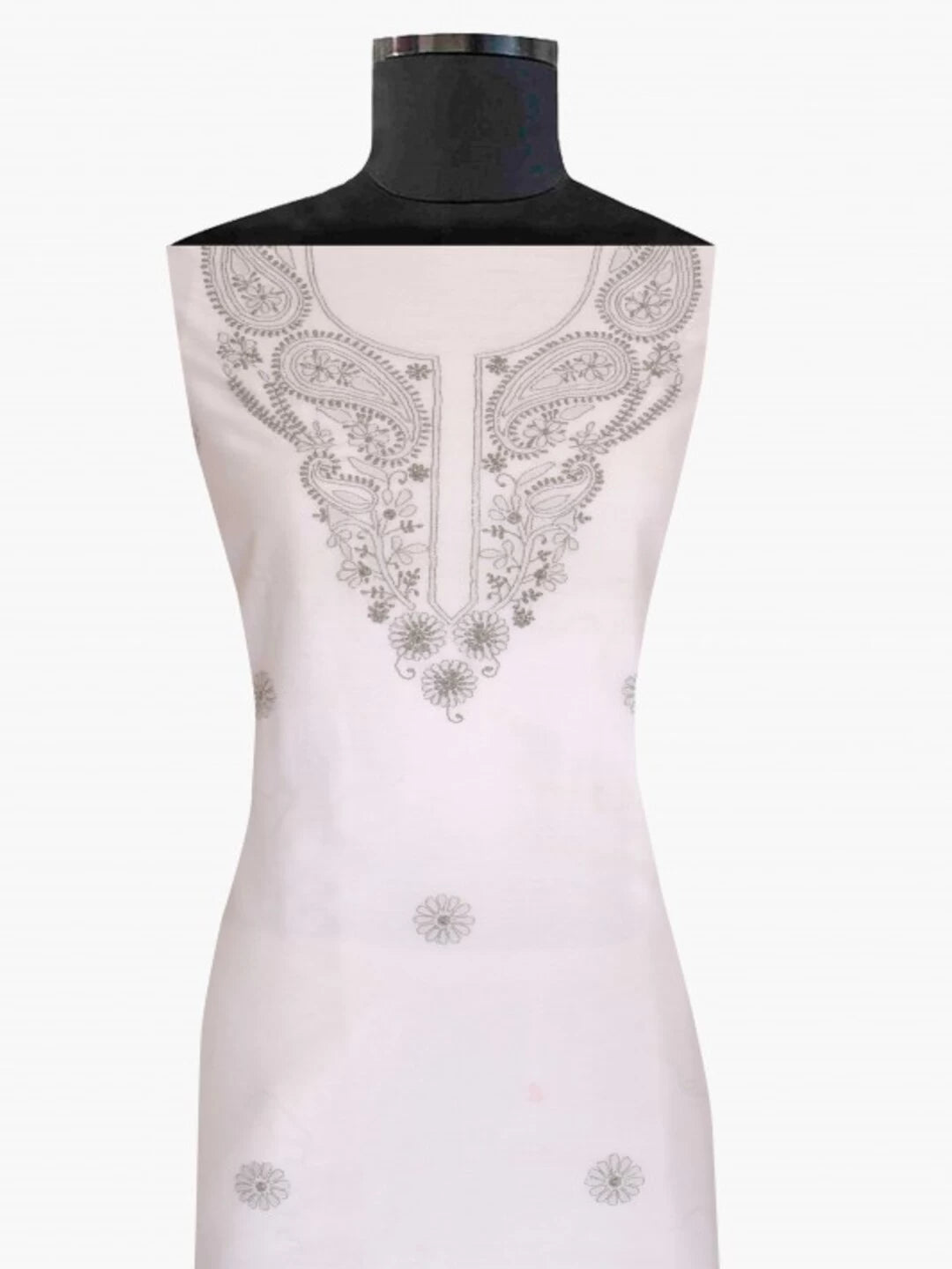 Ada Hand Embroidered White Cotton Lucknowi Chikankarikari Unstitched Kurta Piece A313992