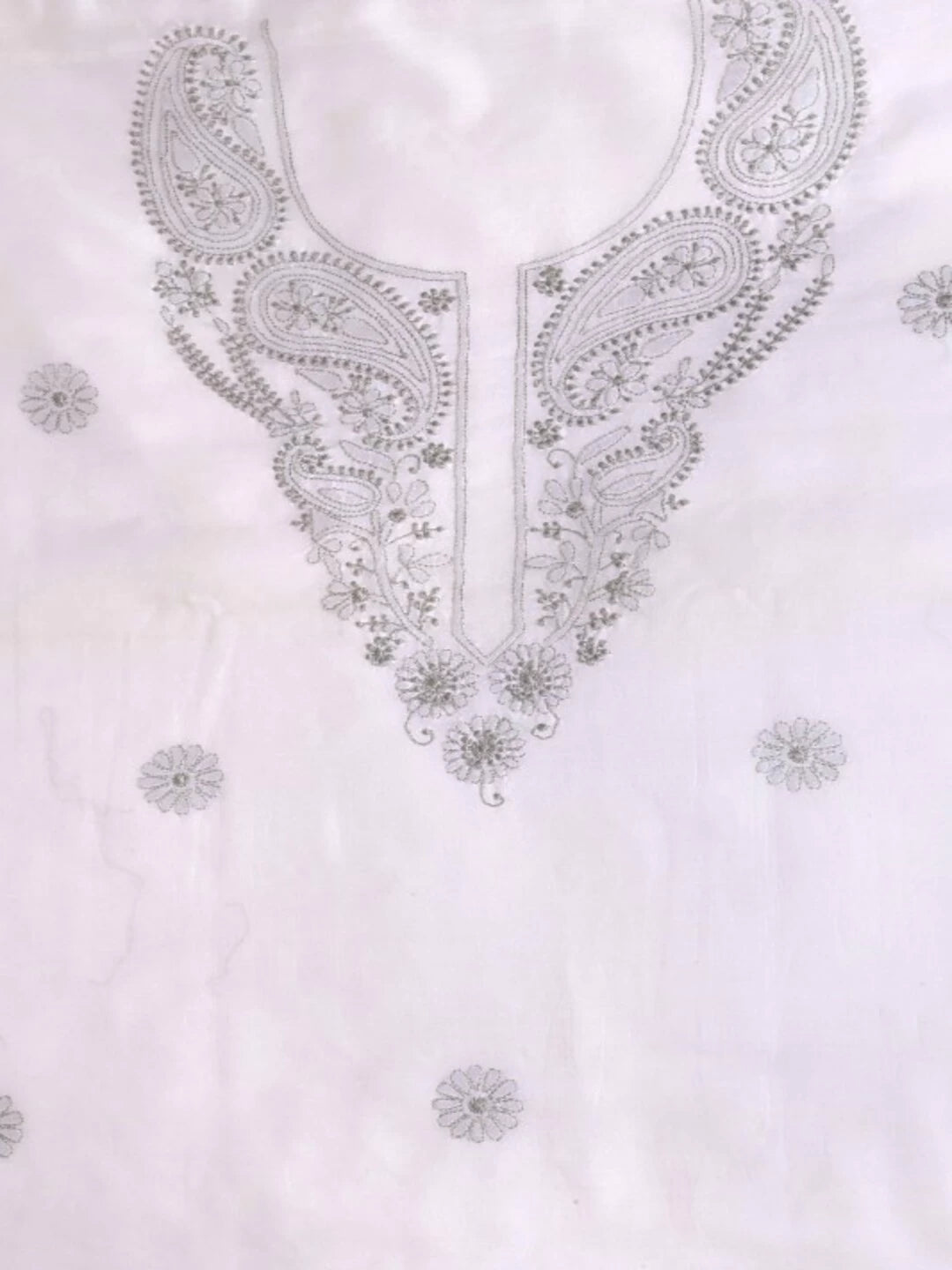 Ada Hand Embroidered White Cotton Lucknowi Chikankarikari Unstitched Kurta Piece A313992