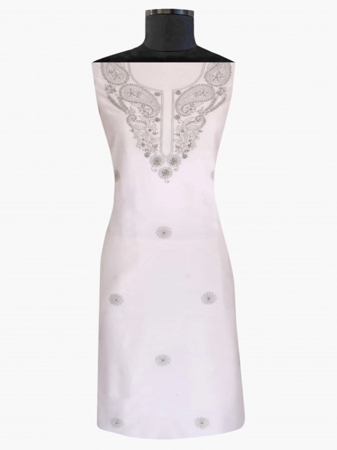 Ada Hand Embroidered White Cotton Lucknowi Chikankarikari Unstitched Kurta Piece A313992