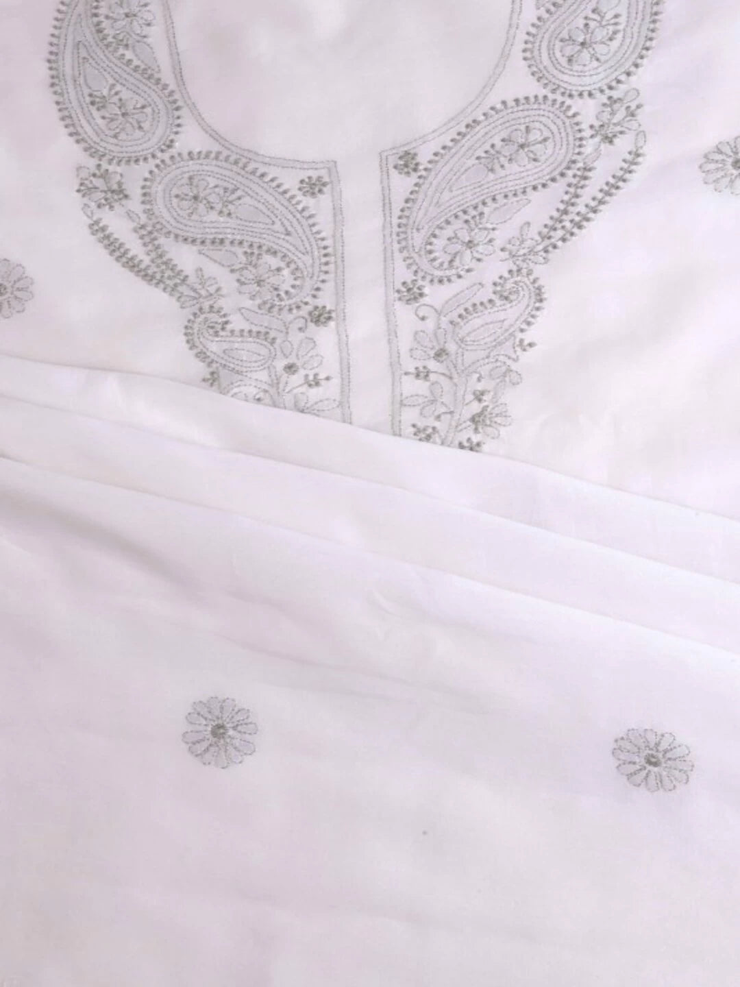 Ada Hand Embroidered White Cotton Lucknowi Chikankarikari Unstitched Kurta Piece A313992