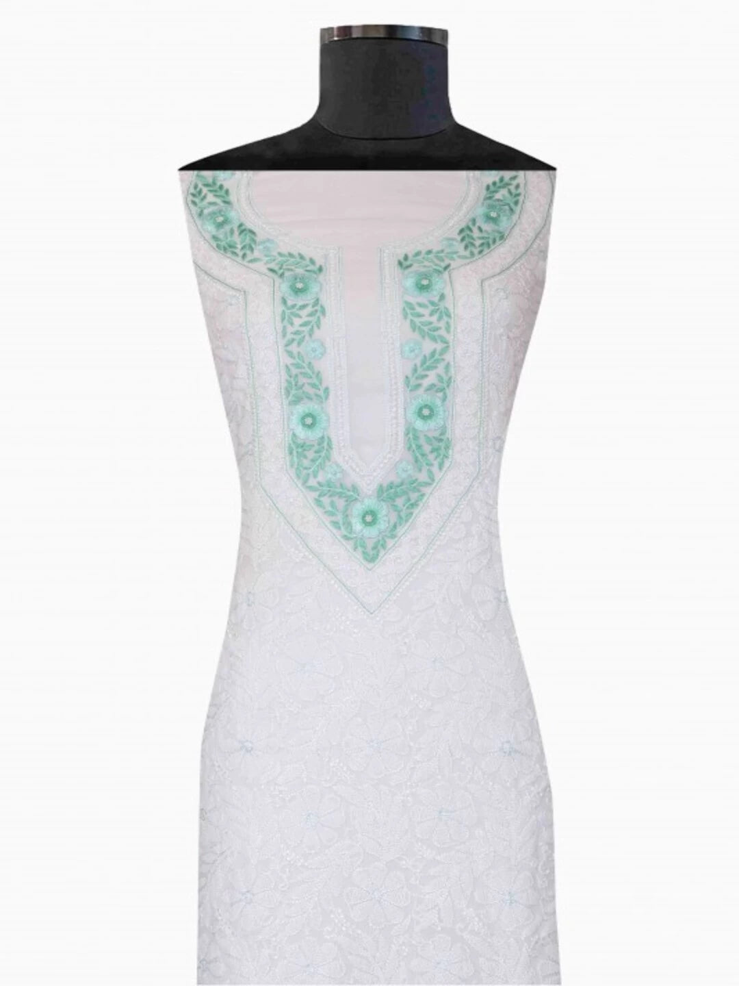 Ada Hand Embroidered White Georgette Lucknowi Chikankari Unstitched Kurta Piece With Pearl Work A416736