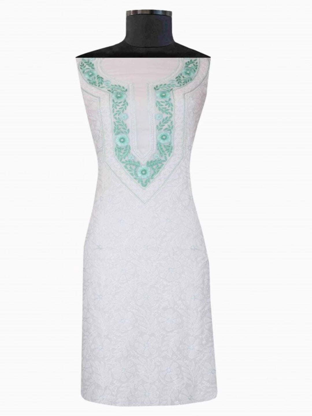 Ada Hand Embroidered White Georgette Lucknowi Chikankari Unstitched Kurta Piece With Pearl Work A416736