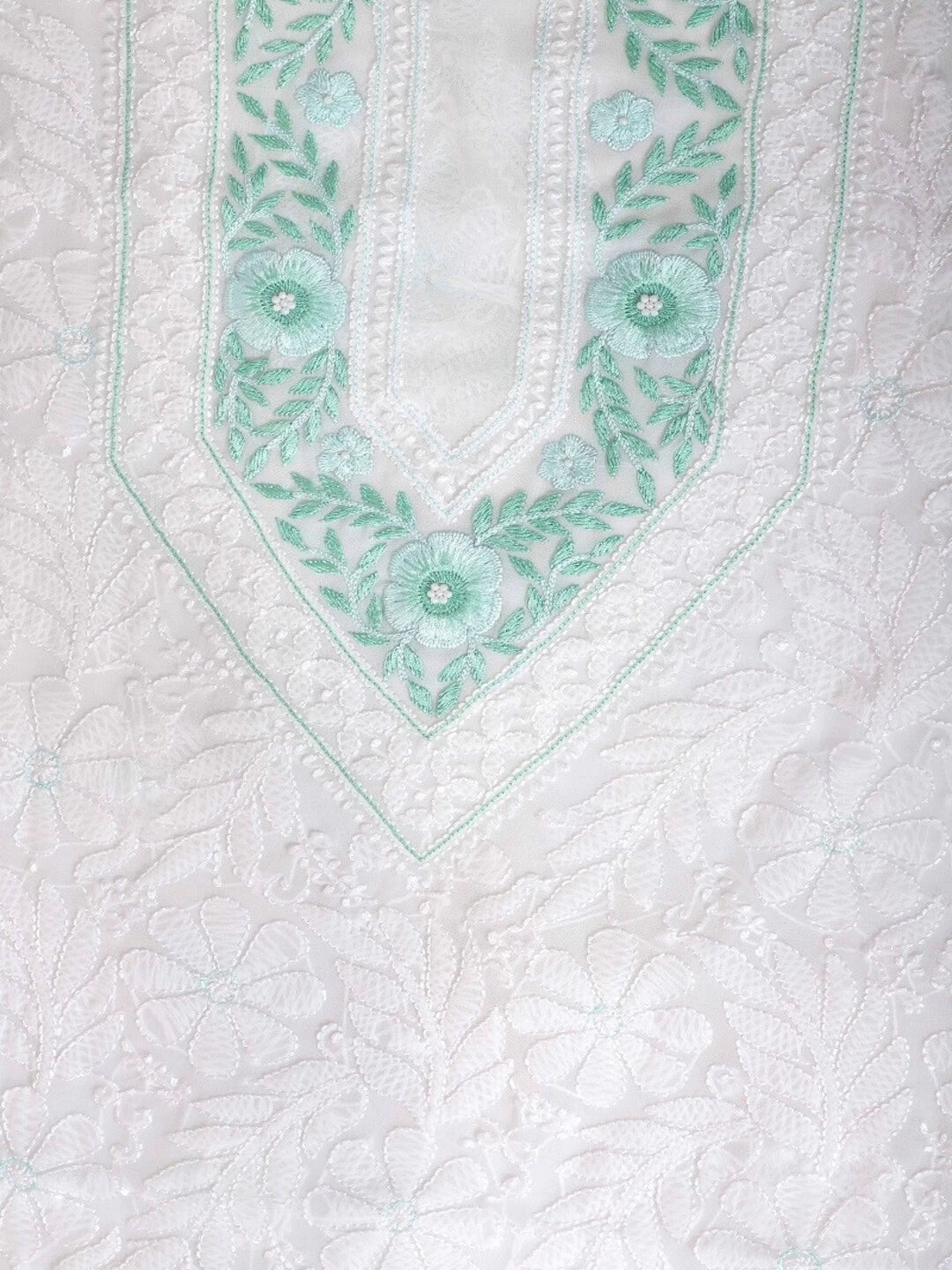 Ada Hand Embroidered White Georgette Lucknowi Chikankari Unstitched Kurta Piece With Pearl Work A416736
