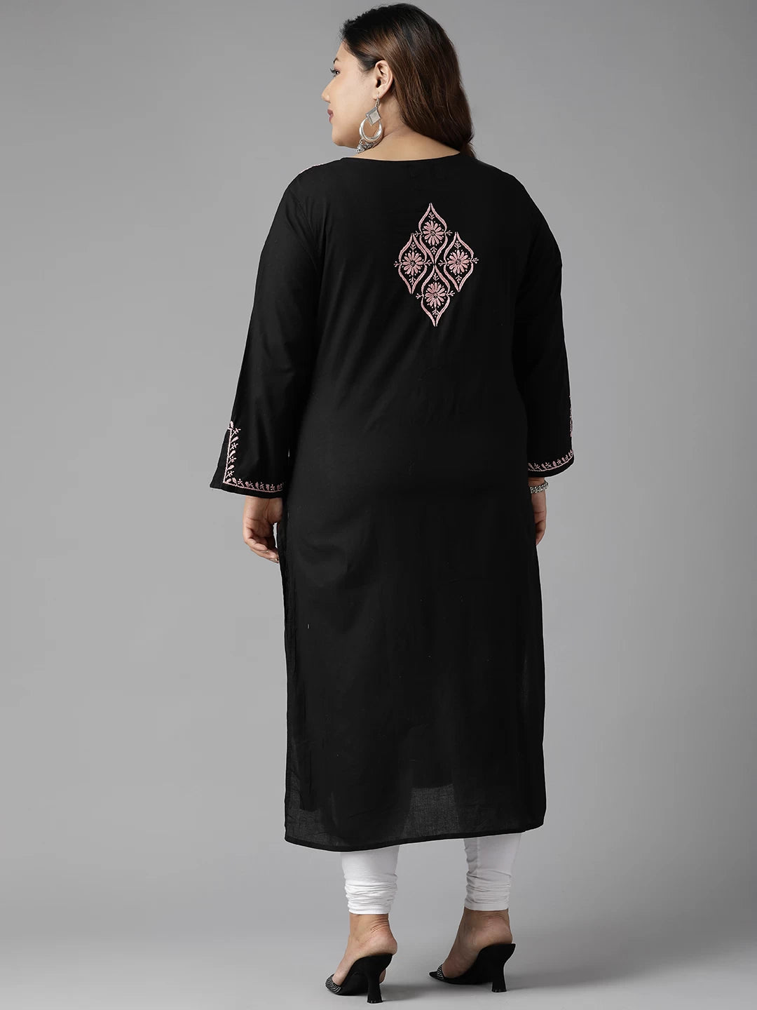 Ada Hand Embroidered Black Cotton Lucknowi Chikan Straight Kurta A411391
