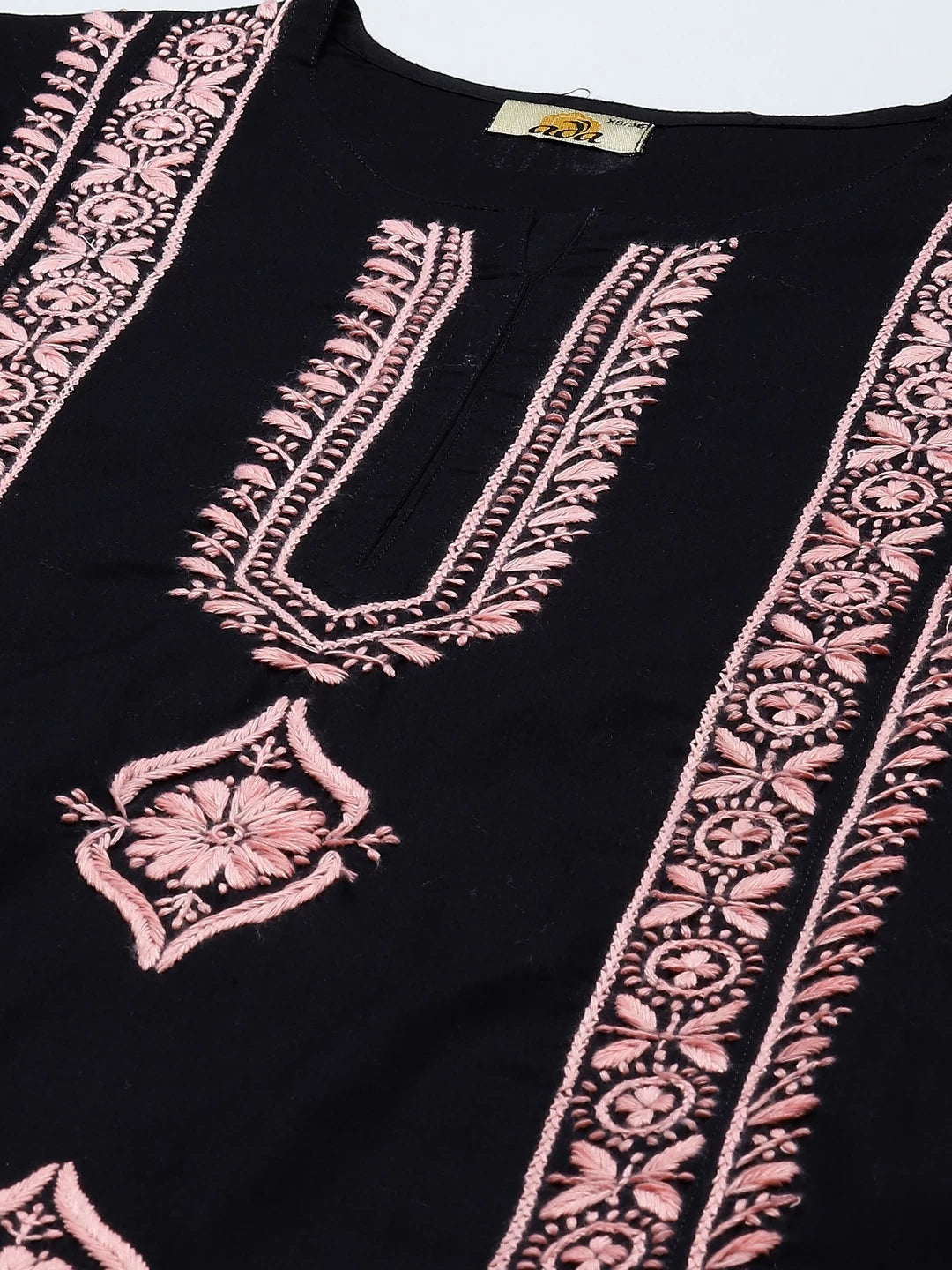 Ada Hand Embroidered Black Cotton Lucknowi Chikan Straight Kurta A411391