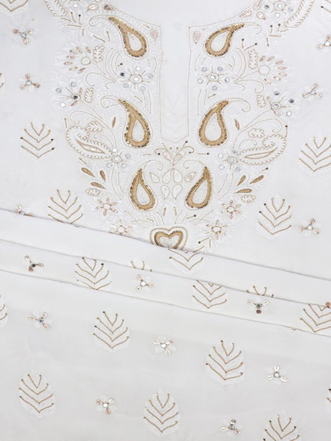 Ada Hand Embroidered White Georgette Lucknowi Chikankari Unstitched Kurta Piece With Gota Patti Work A117828
