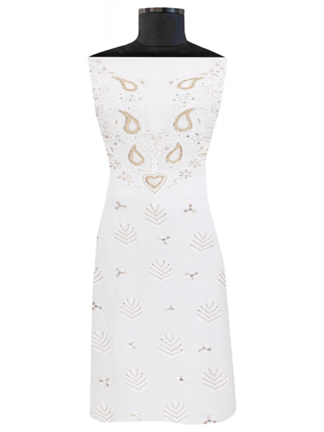 Ada Hand Embroidered White Georgette Lucknowi Chikankari Unstitched Kurta Piece With Gota Patti Work A117828