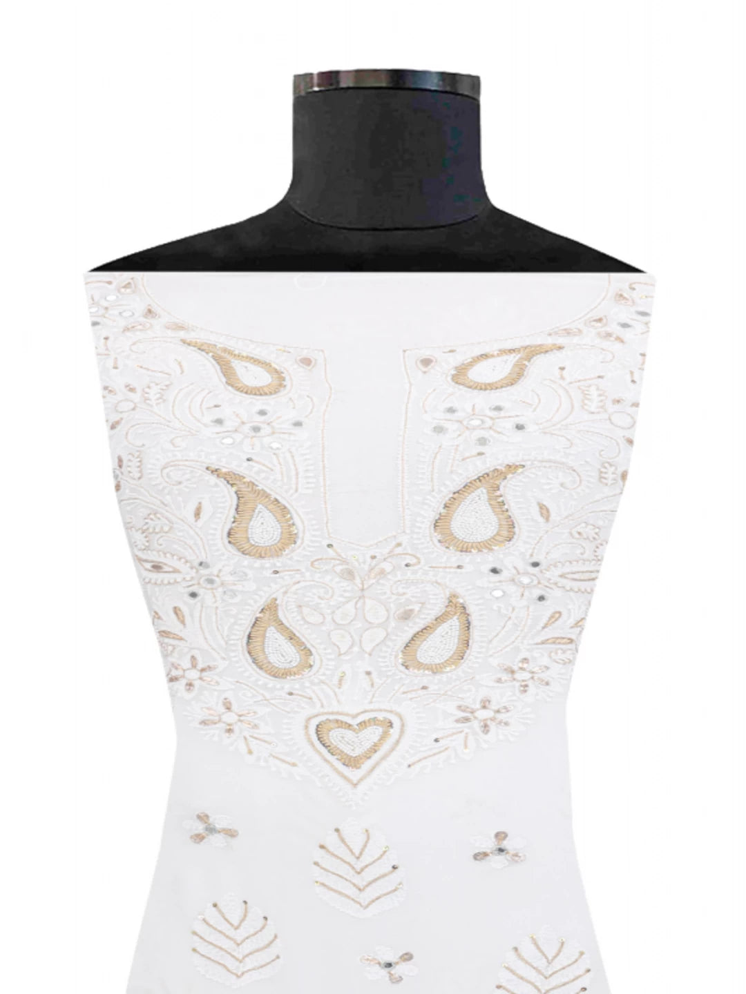 Ada Hand Embroidered White Georgette Lucknowi Chikankari Unstitched Kurta Piece With Gota Patti Work A117828