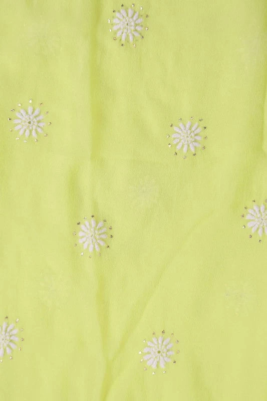 Ada Hand Embroidered Lemon Pure Georgette Lucknowi Chikankari Unstitched Kurta Piece With Muqaish Work A482880