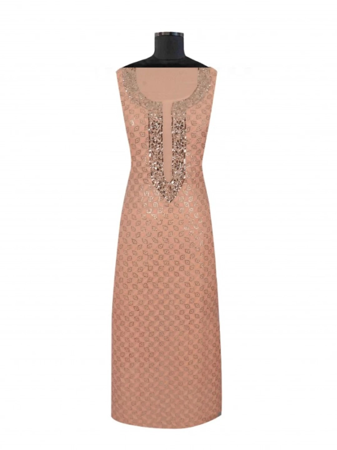 Ada Hand Embroidered Peach Georgette Lucknowi Chikankari Unstitched Kurta Piece With Muqaish Work 01A128042