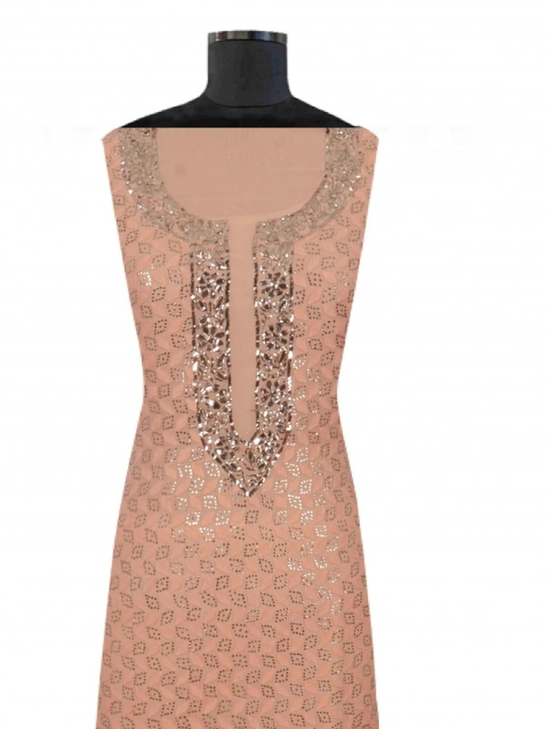 Ada Hand Embroidered Peach Georgette Lucknowi Chikankari Unstitched Kurta Piece With Muqaish Work 01A128042