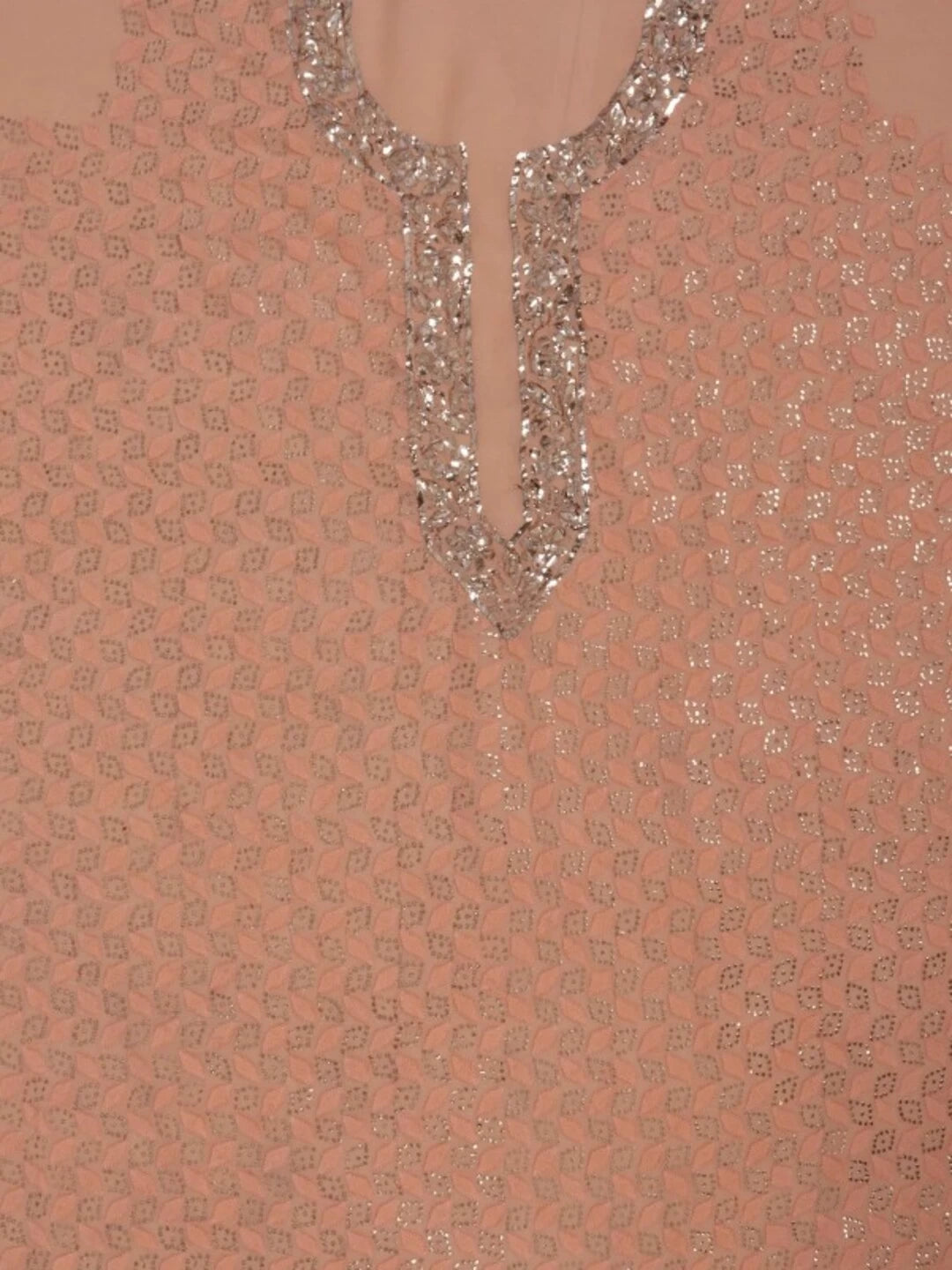 Ada Hand Embroidered Peach Georgette Lucknowi Chikankari Unstitched Kurta Piece With Muqaish Work 01A128042