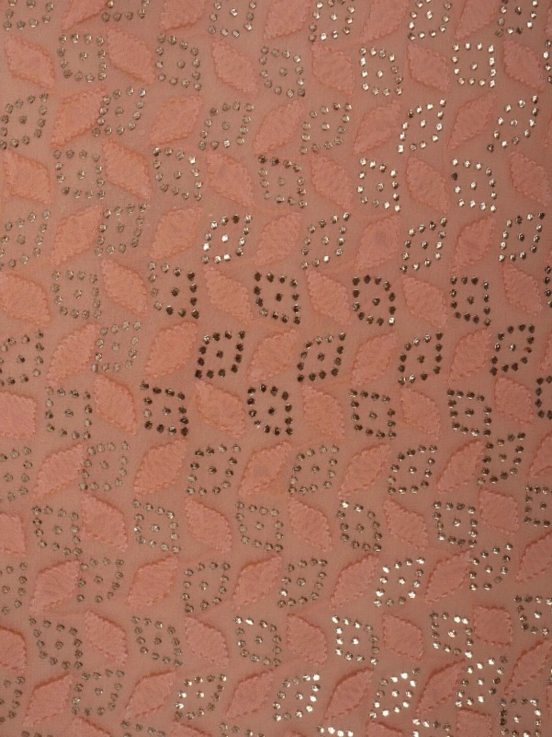 Ada Hand Embroidered Peach Georgette Lucknowi Chikankari Unstitched Kurta Piece With Muqaish Work 01A128042