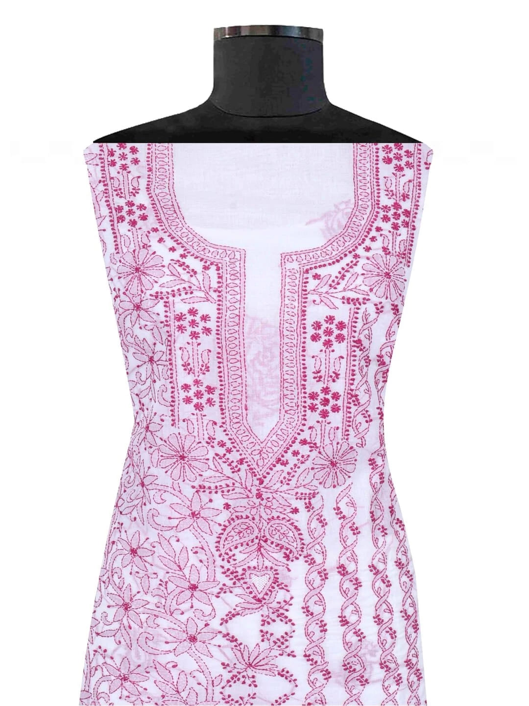 Ada Hand Embroidered White Cotton Lucknowi Chikankari Unstitched Kurta Piece 01A164288