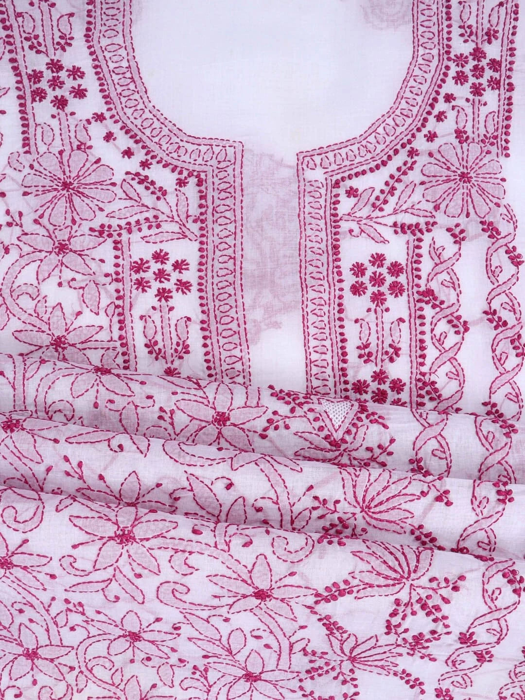 Ada Hand Embroidered White Cotton Lucknowi Chikankari Unstitched Kurta Piece 01A164288