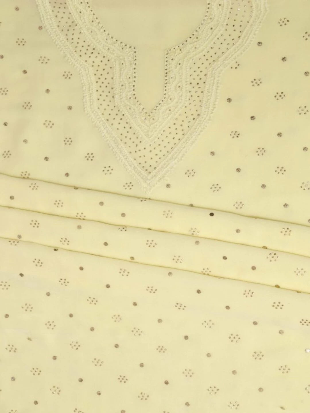 Ada Hand Embroidered Lemon Georgette Lucknowi Chikankari Unstitched Kurta Piece With Muqaish Work A321163