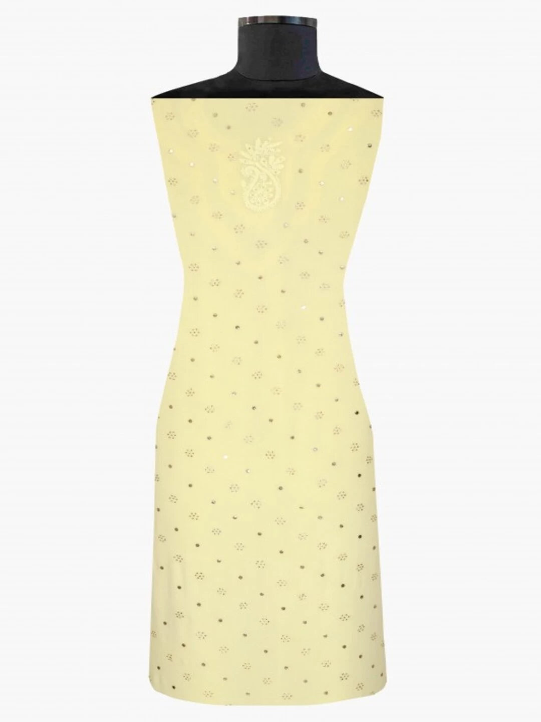 Ada Hand Embroidered Lemon Georgette Lucknowi Chikankari Unstitched Kurta Piece With Muqaish Work A321163