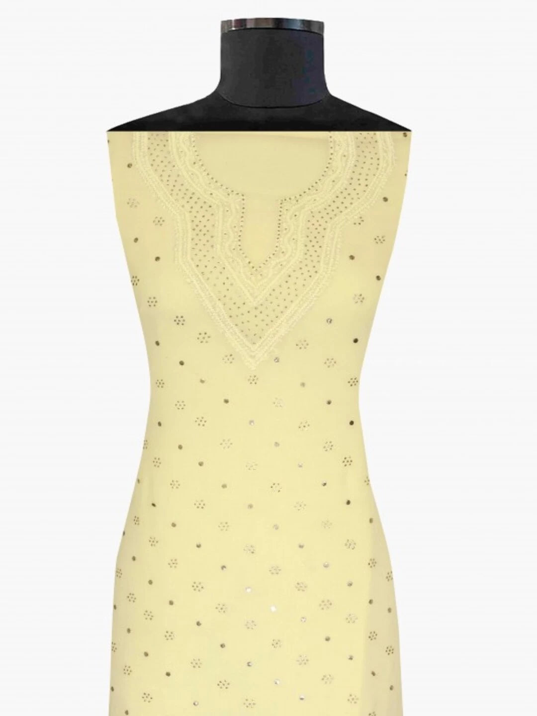 Ada Hand Embroidered Lemon Georgette Lucknowi Chikankari Unstitched Kurta Piece With Muqaish Work A321163
