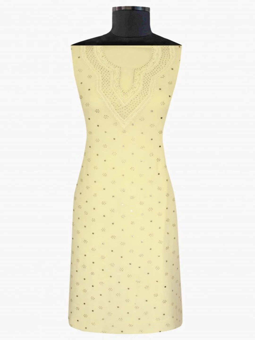 Ada Hand Embroidered Lemon Georgette Lucknowi Chikankari Unstitched Kurta Piece With Muqaish Work A321163