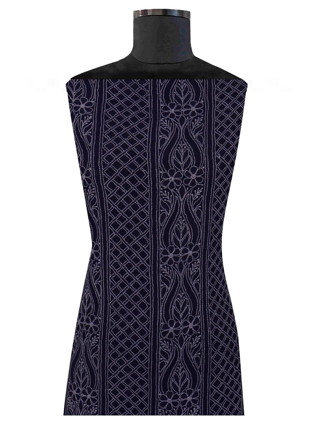 Ada Hand Embroidered Navy Blue Pure Georgette Lucknowi Chikankari Unstitched Kurta Piece A505483