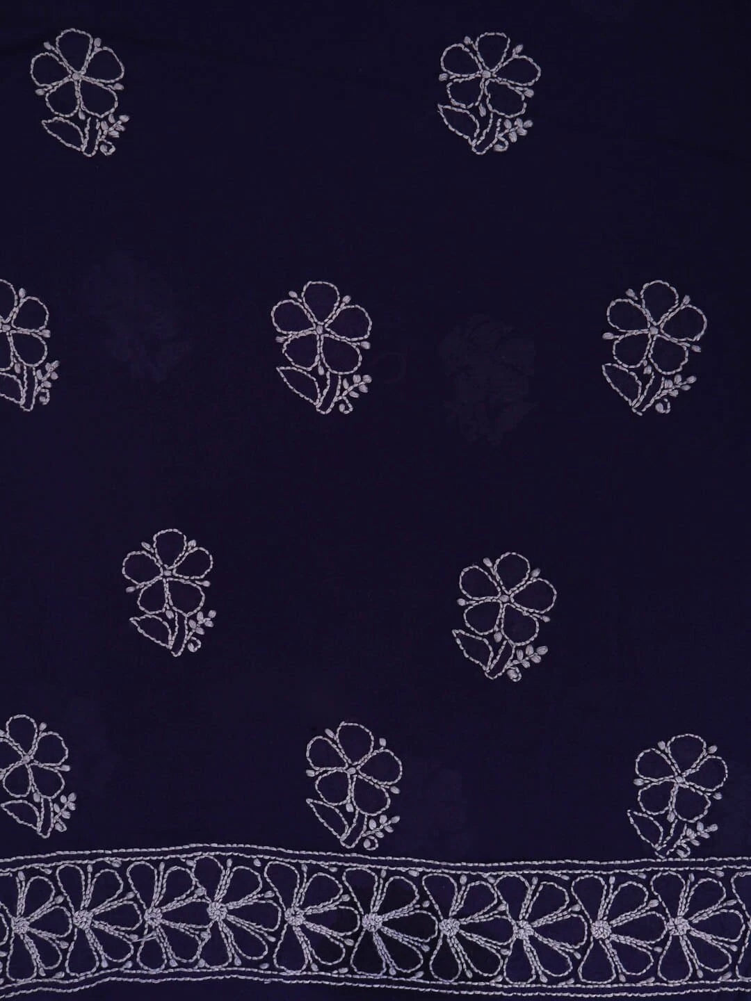 Ada Hand Embroidered Navy Blue Pure Georgette Lucknowi Chikankari Unstitched Kurta Piece A505483
