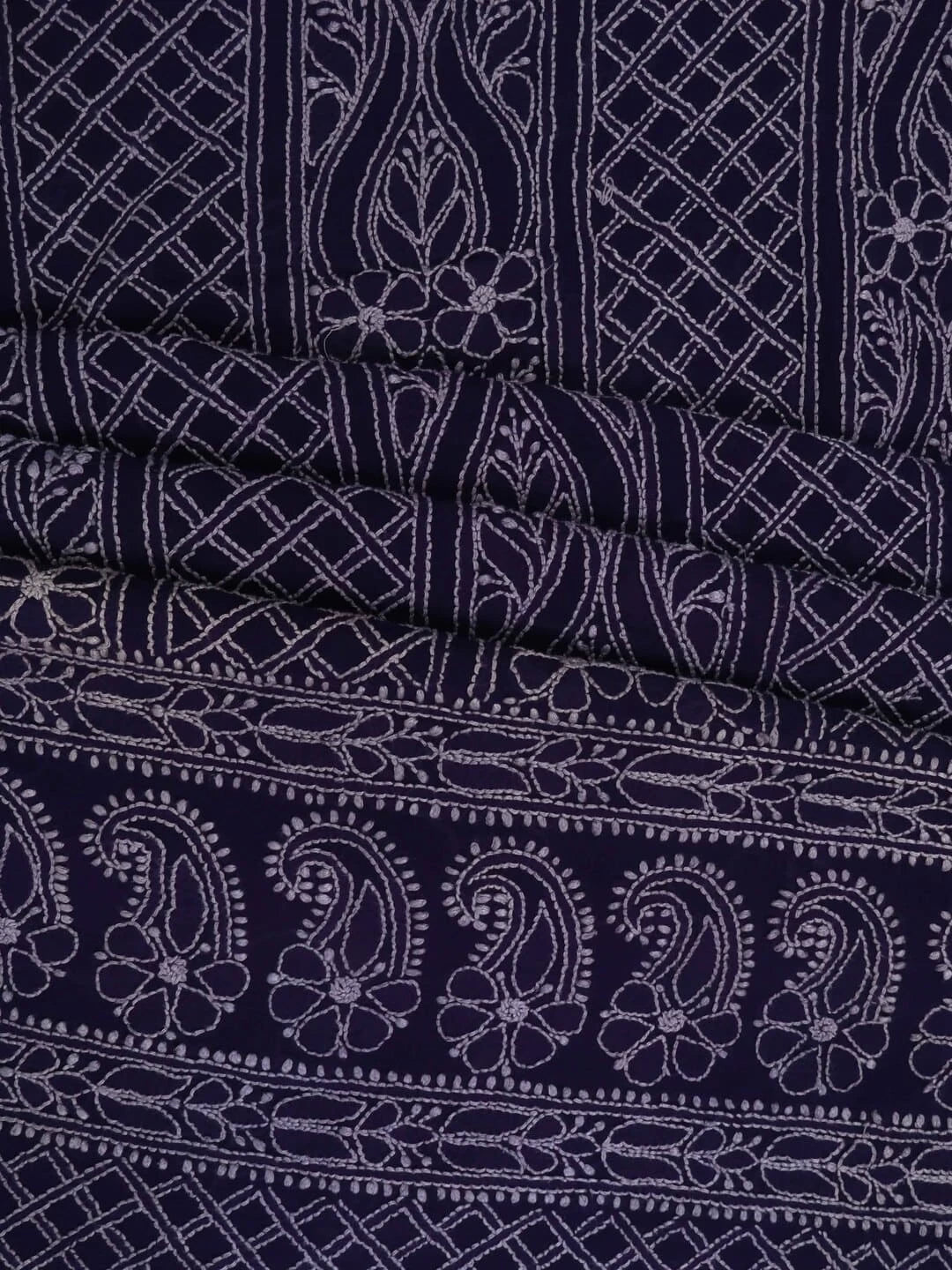 Ada Hand Embroidered Navy Blue Pure Georgette Lucknowi Chikankari Unstitched Kurta Piece A505483