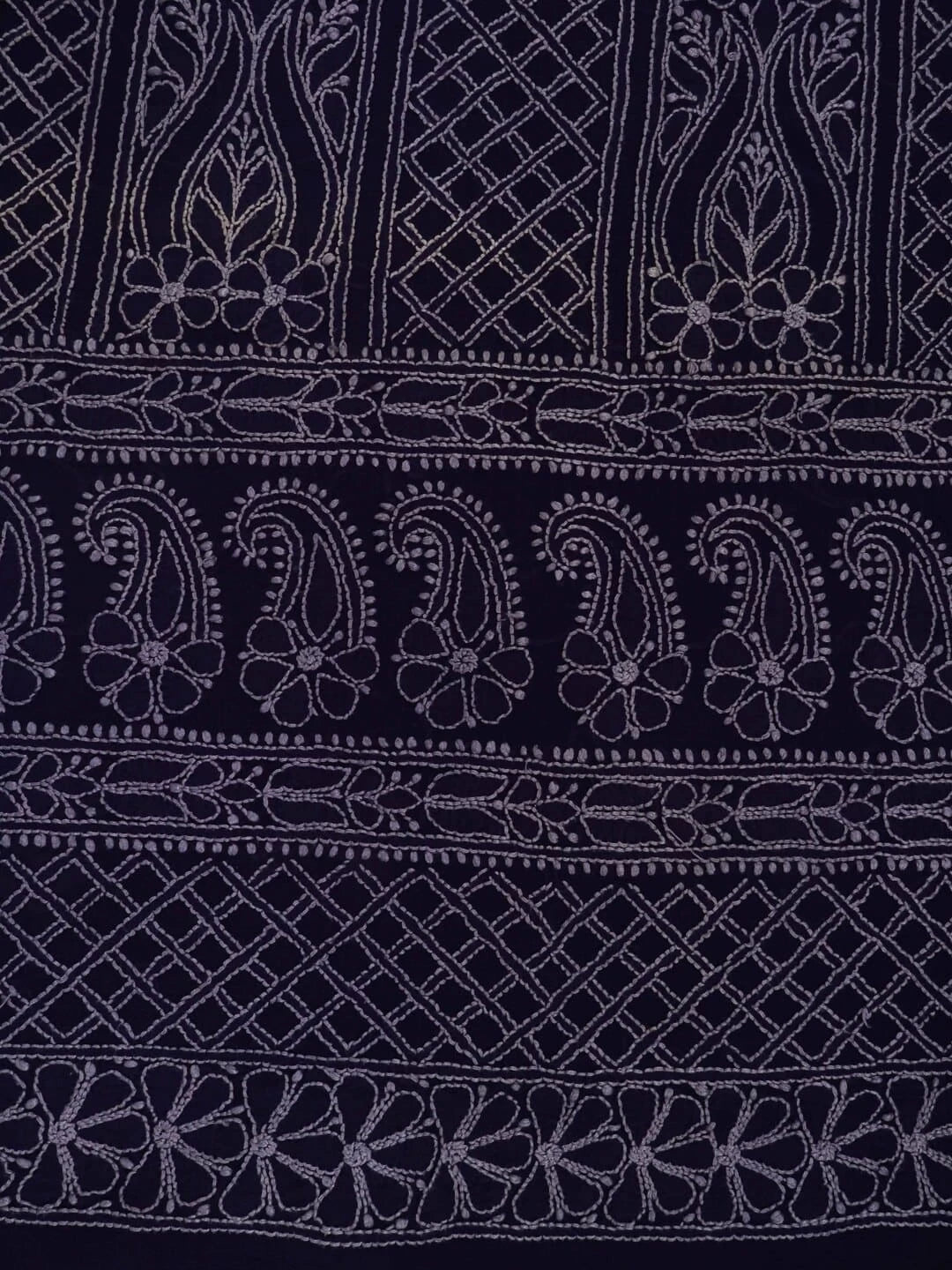 Ada Hand Embroidered Navy Blue Pure Georgette Lucknowi Chikankari Unstitched Kurta Piece A505483