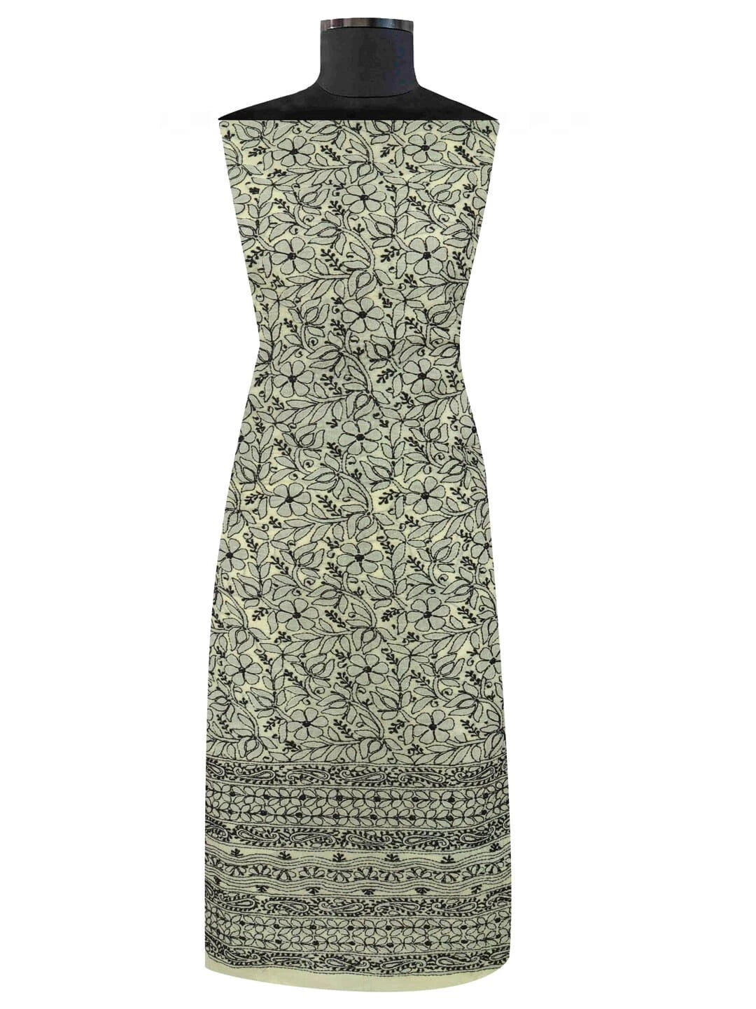 Ada Hand Embroidered Lemon Cotton Lucknowi Chikankari Unstitched Kurta Piece 01A164266