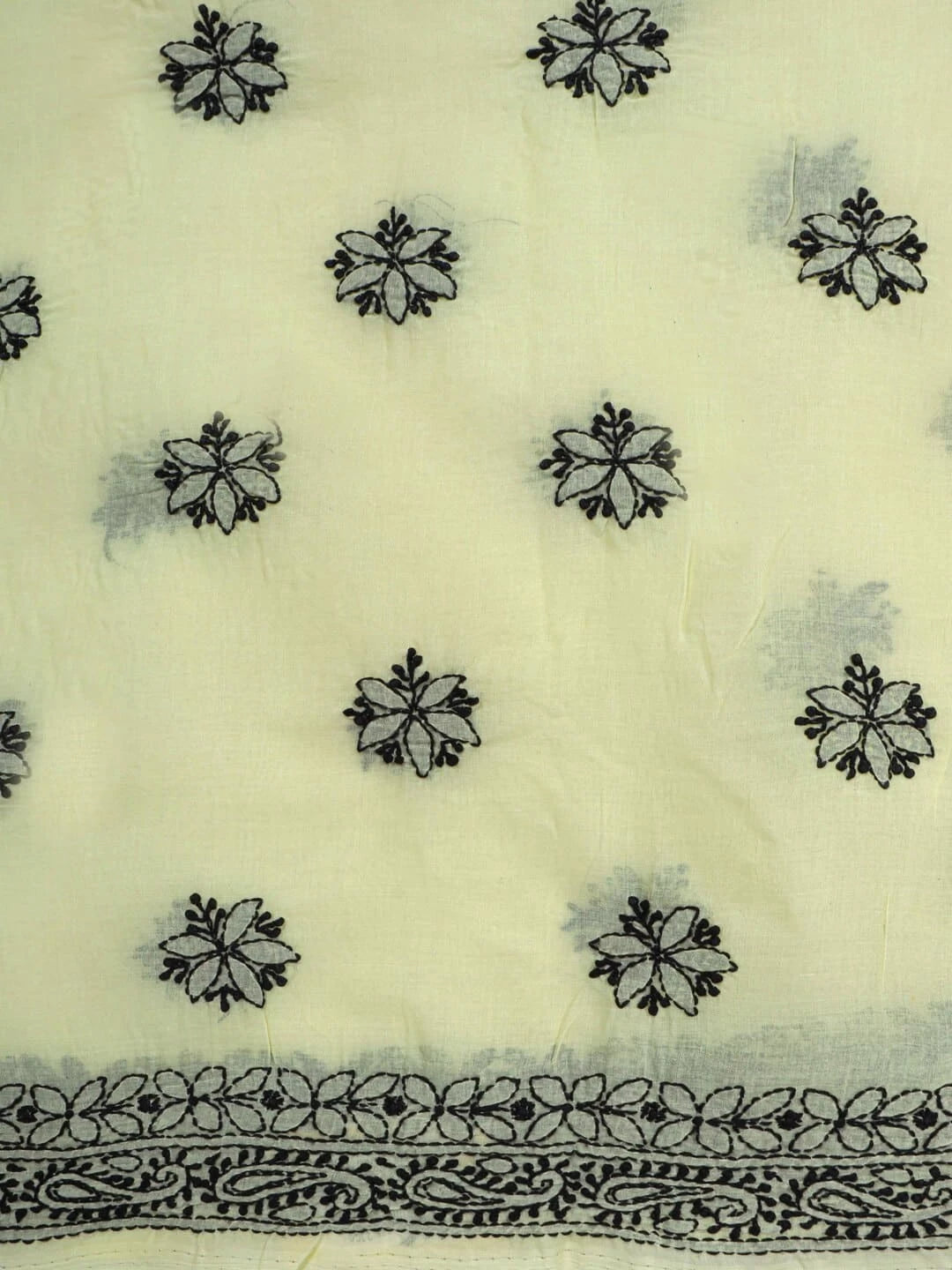 Ada Hand Embroidered Lemon Cotton Lucknowi Chikankari Unstitched Kurta Piece 01A164266