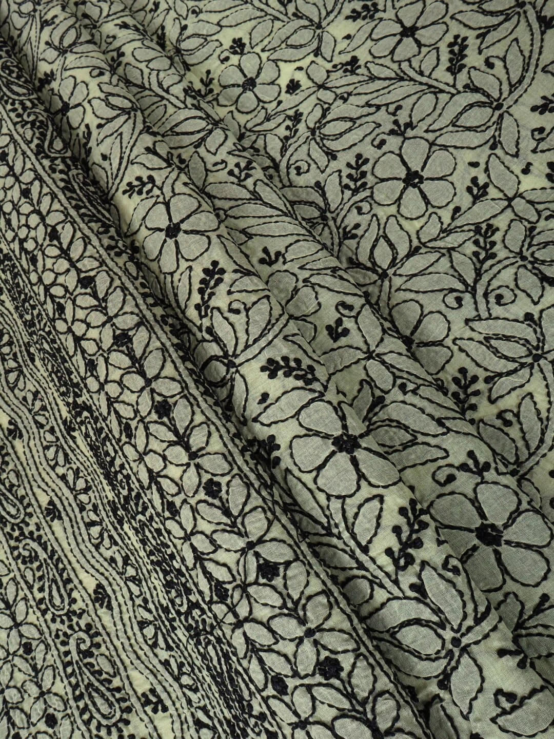 Ada Hand Embroidered Lemon Cotton Lucknowi Chikankari Unstitched Kurta Piece 01A164266