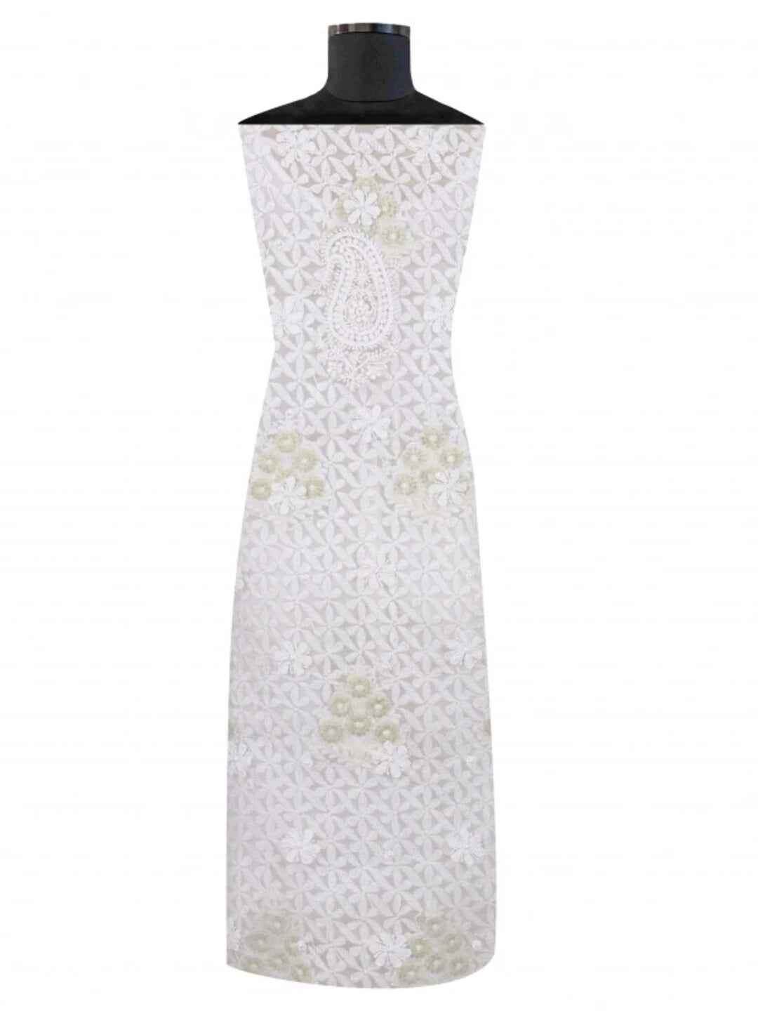Ada Hand Embroidered White Organza Lucknowi Chikankari Unstitched  Kurta Piece With Parsi Work A590607