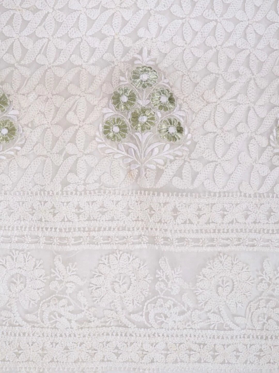 Ada Hand Embroidered White Organza Lucknowi Chikankari Unstitched  Kurta Piece With Parsi Work A590607
