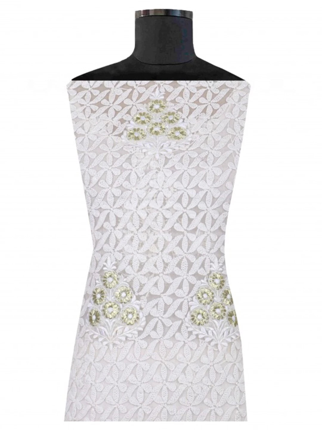 Ada Hand Embroidered White Organza Lucknowi Chikankari Unstitched  Kurta Piece With Parsi Work A590607