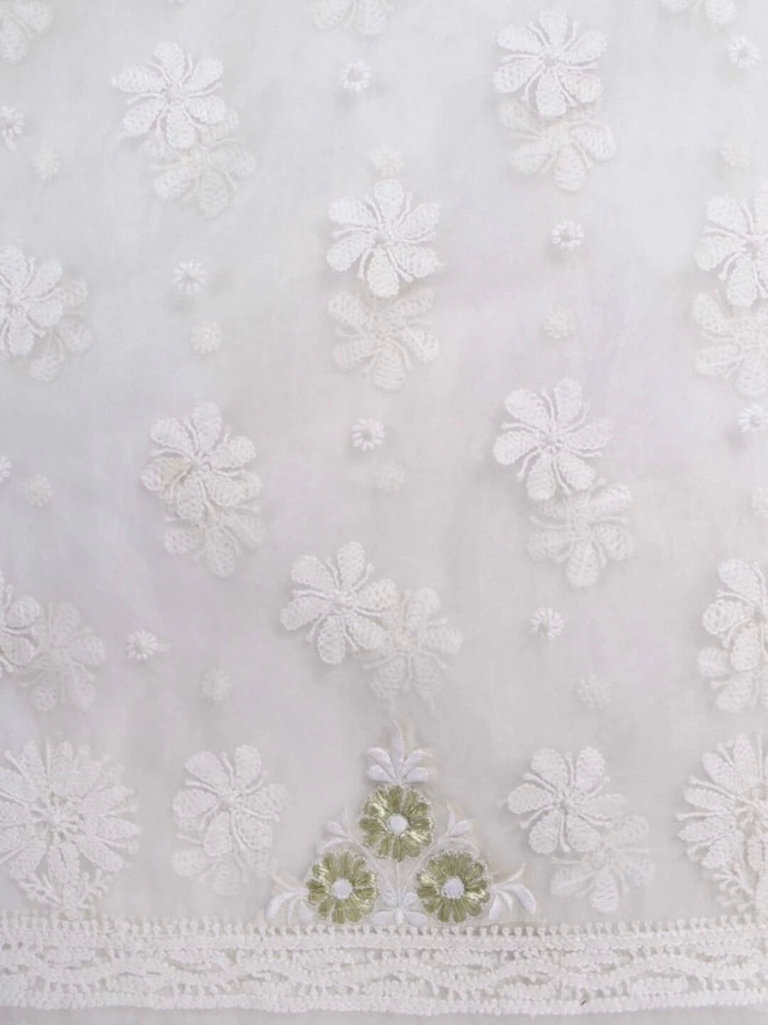 Ada Hand Embroidered White Organza Lucknowi Chikankari Unstitched  Kurta Piece With Parsi Work A590607