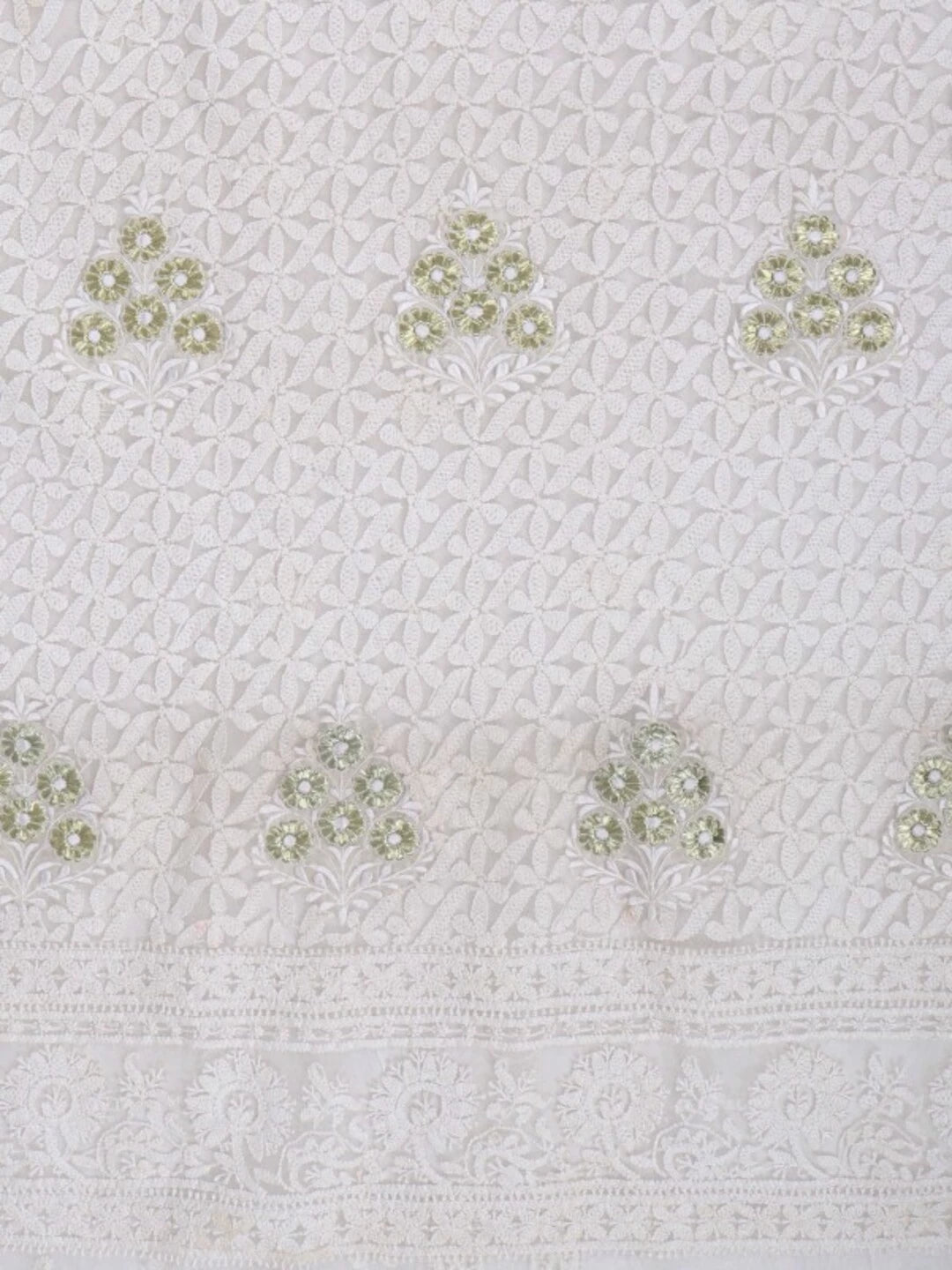 Ada Hand Embroidered White Organza Lucknowi Chikankari Unstitched  Kurta Piece With Parsi Work A590607