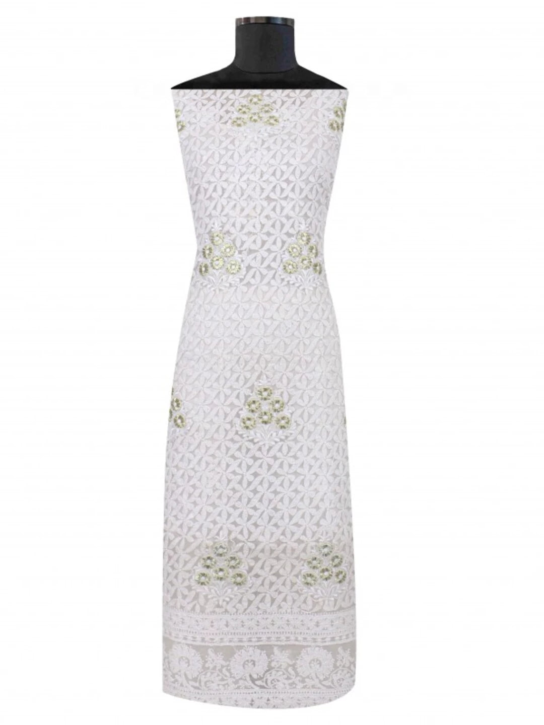Ada Hand Embroidered White Organza Lucknowi Chikankari Unstitched  Kurta Piece With Parsi Work A590607